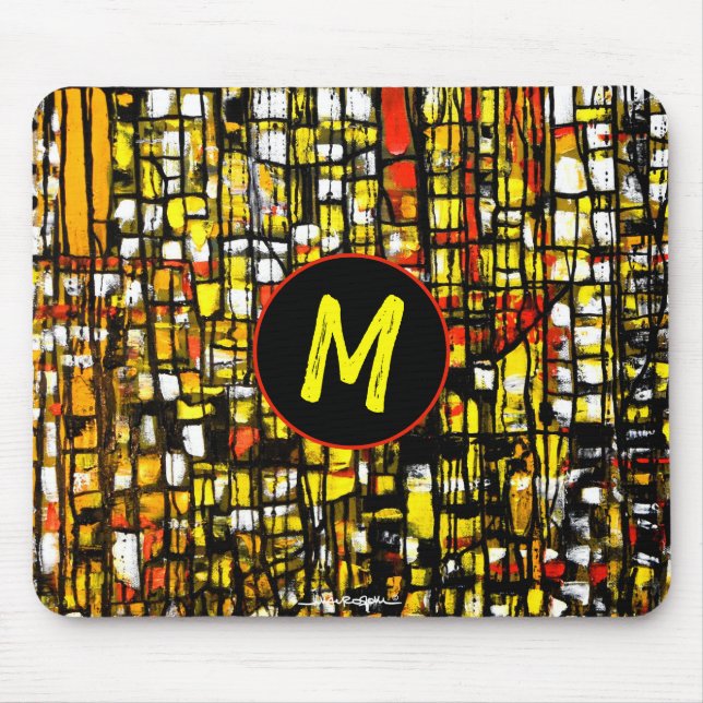Monogram Orange Yellow Red Black Abstract Art Mouse Pad (Front)