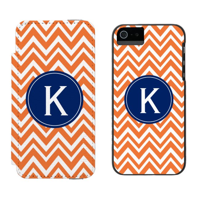 Monogram Orange Zigzag Pattern Incipio iPhone Wallet Case (Side by Side)
