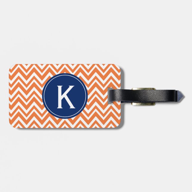 Monogram Orange Zigzag Pattern Luggage Tag (Back Horizontal)
