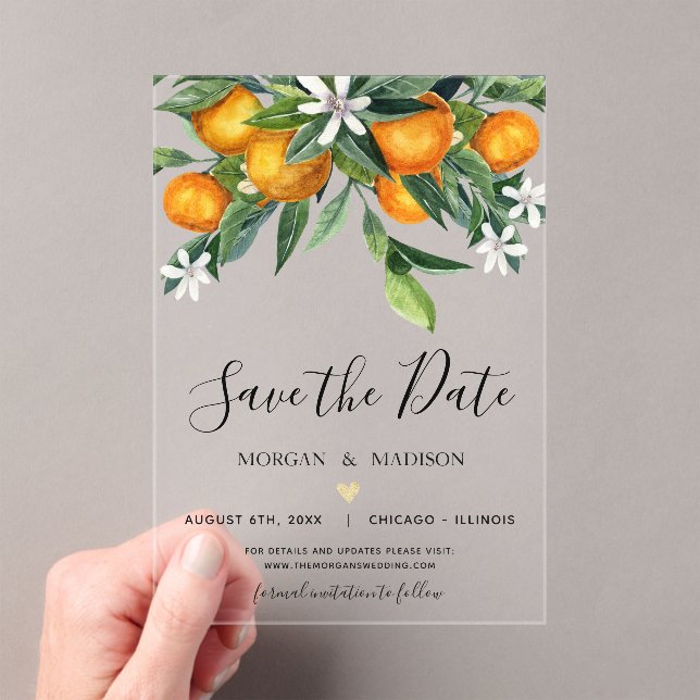 Monogram Oranges Save the Date Acrylic Invitations (Insitu (Handheld))