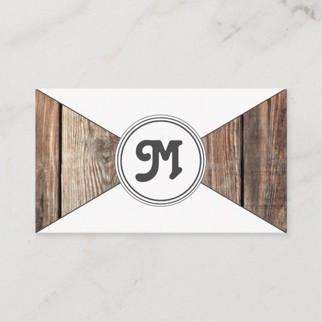 Monogram organic wood white triangles business card (Front)