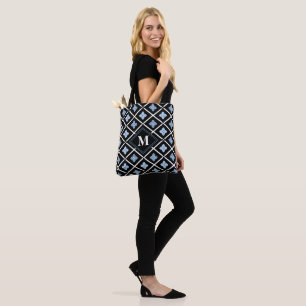 Monogram Oriental Blue Sakura Pattern Tote Bag