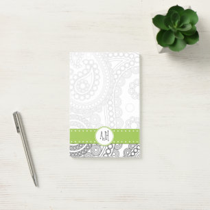 Monogram - Oriental Persian Paisley, Dots - Black Post-it Notes