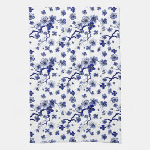 Monogram Oriental Sakura Branch Pattern Tea Towel