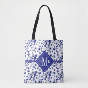 Monogram Oriental Sakura Branch Pattern Tote Bag