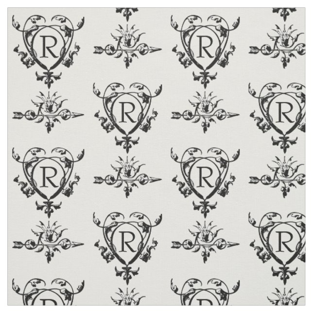 Monogram Ornamental Hearts And Arrows Pattern Fabric (Swatch)