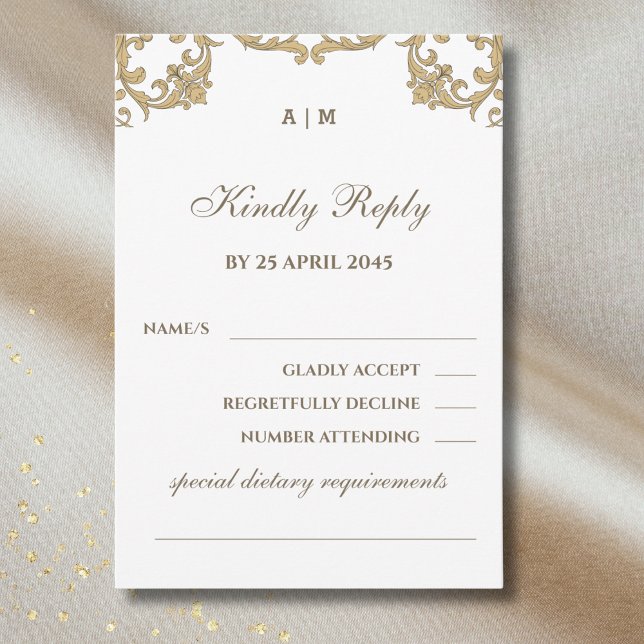 Monogram Ornate Victorian Wedding RSVP Card  (Creator Uploaded)