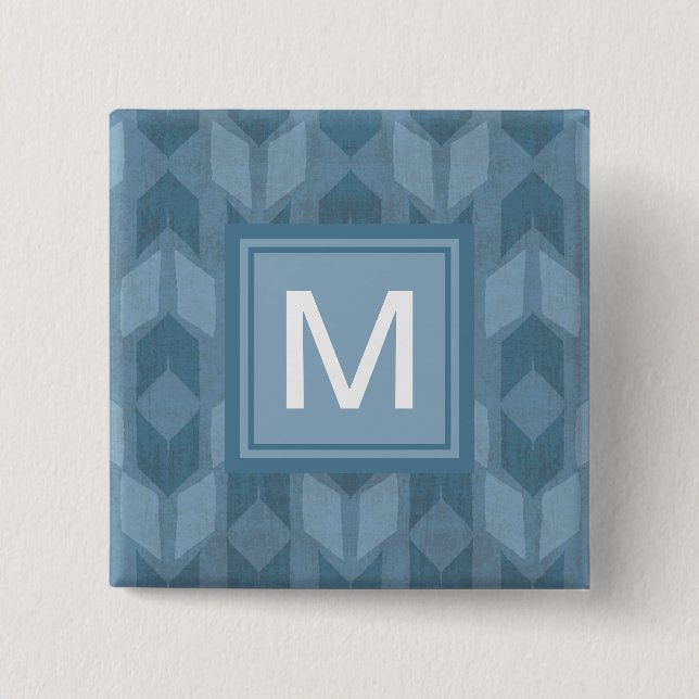 Monogram | Outdoor Geo Step | Blue Arrow Pattern 15 Cm Square Badge (Front)