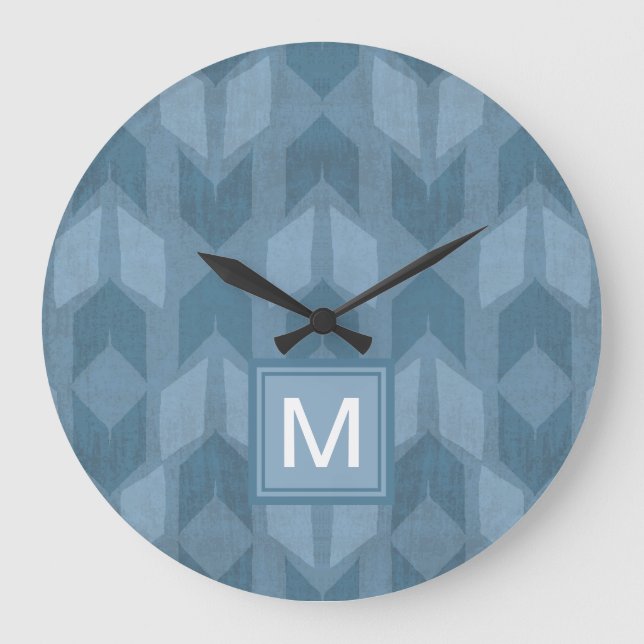 Monogram | Outdoor Geo Step | Blue Arrow Pattern Large Clock (Front)