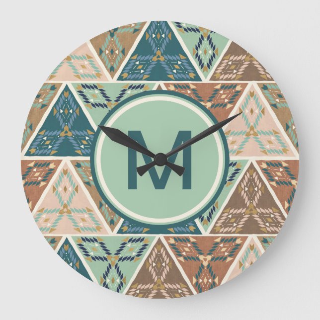 Monogram | Outdoor Geo Step | Geometric Pattern Large Clock (Front)