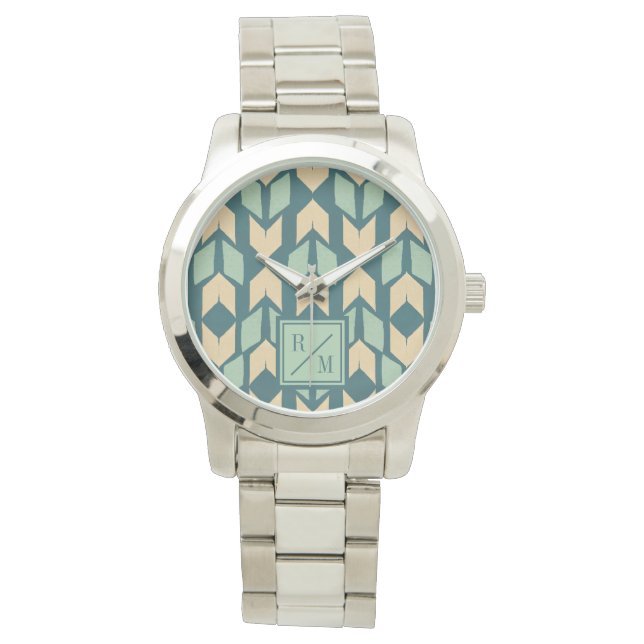 Monogram | Outdoor Geo Step | Geometric Teal Arrow Watch (Front)
