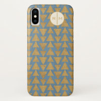 Monogram | Outdoor Geo Step | Gold & Blue Pattern