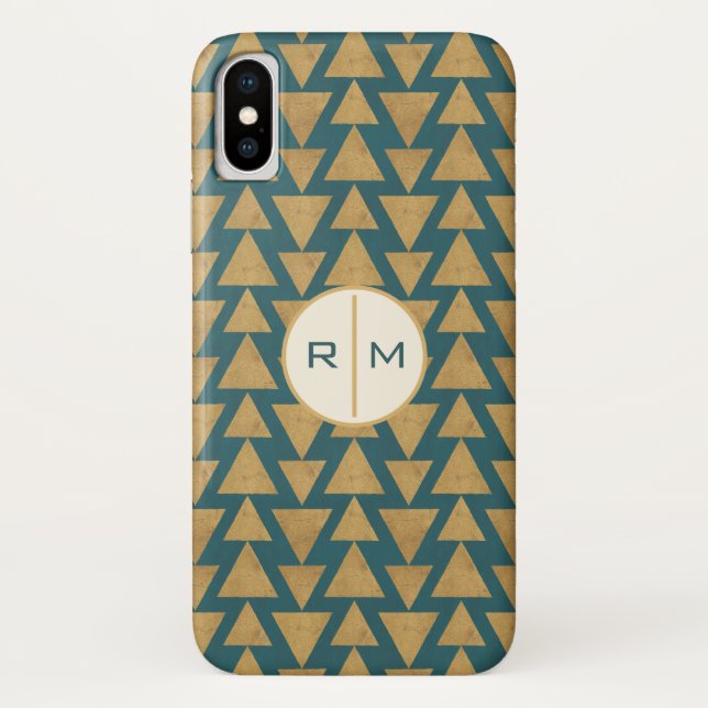 Monogram | Outdoor Geo Step | Gold & Dark Teal Pat Case-Mate iPhone Case (Back)