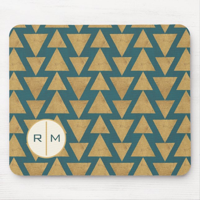 Monogram | Outdoor Geo Step | Gold & Dark Teal Pat Mouse Pad (Front)