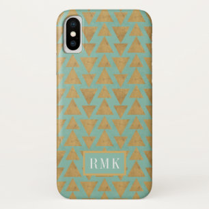 Monogram   Outdoor Geo Step   Gold & Teal Pattern iPhone X Case