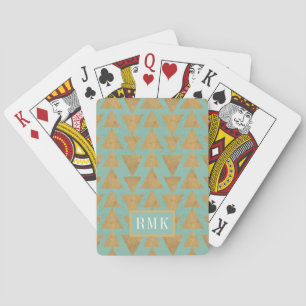Monogram   Outdoor Geo Step   Gold & Teal Pattern Playing Cards