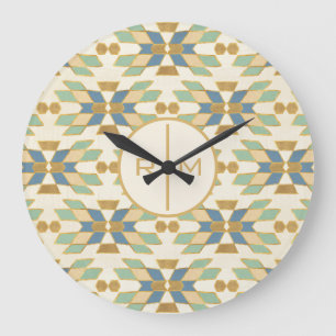 Monogram   Outdoor Geo Step   Tribal Pattern Large Clock