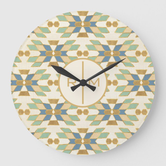 Monogram | Outdoor Geo Step | Tribal Pattern Large Clock (Front)