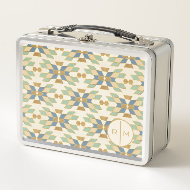 Monogram | Outdoor Geo Step | Tribal Pattern Metal Lunch Box (Front)