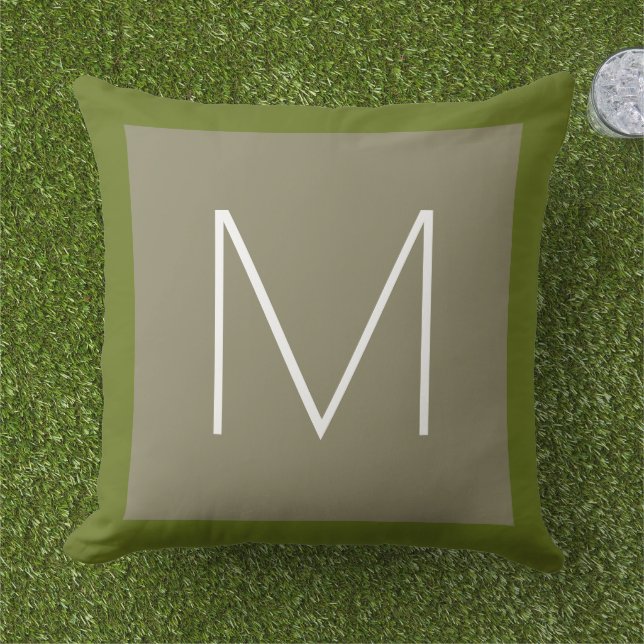 Monogram Outdoor Pillow with Green Border (Grass)
