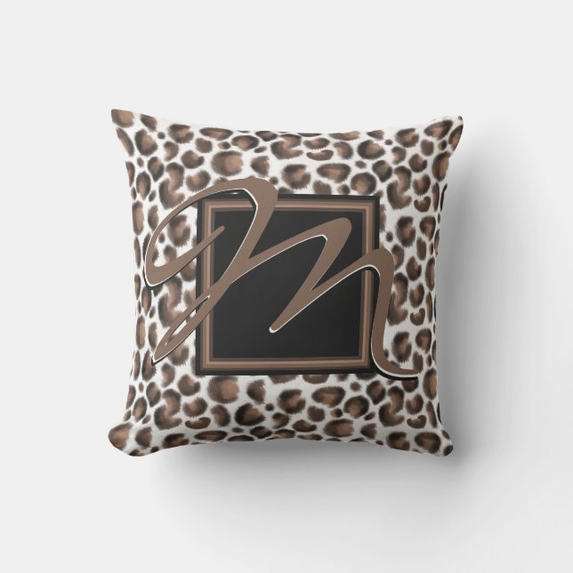 Monogram Outside The Box Black Brown Leopard Print Cushion (Front)
