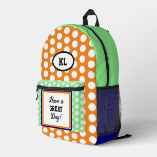 Monogram Oval Great Day Polka Dots Orange Green Printed Backpack