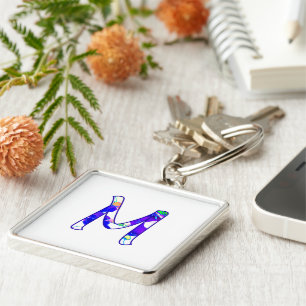 Monogram over White Square Keychain