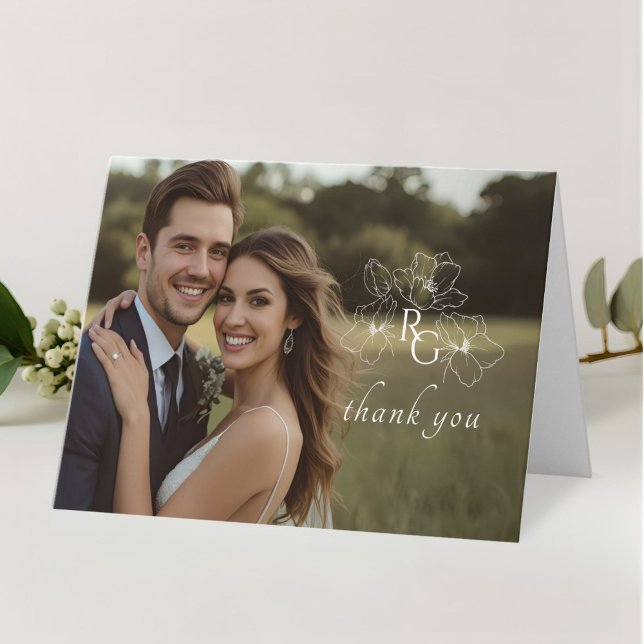 Monogram Overlay Wedding Folded Thank You Card (Creator Uploaded)