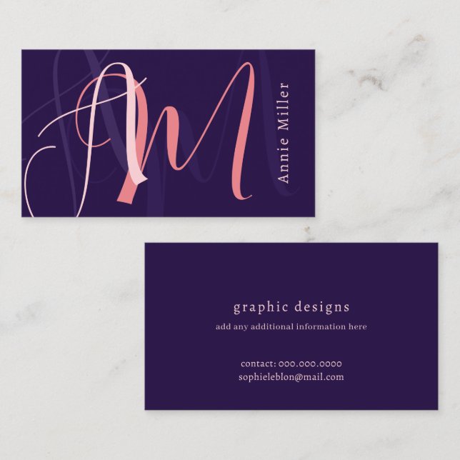 Monogram Oversized Blush Purple for her Business Card (Front/Back)