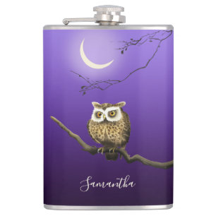 Monogram Owl Night Moonlight Deep Blue Flask