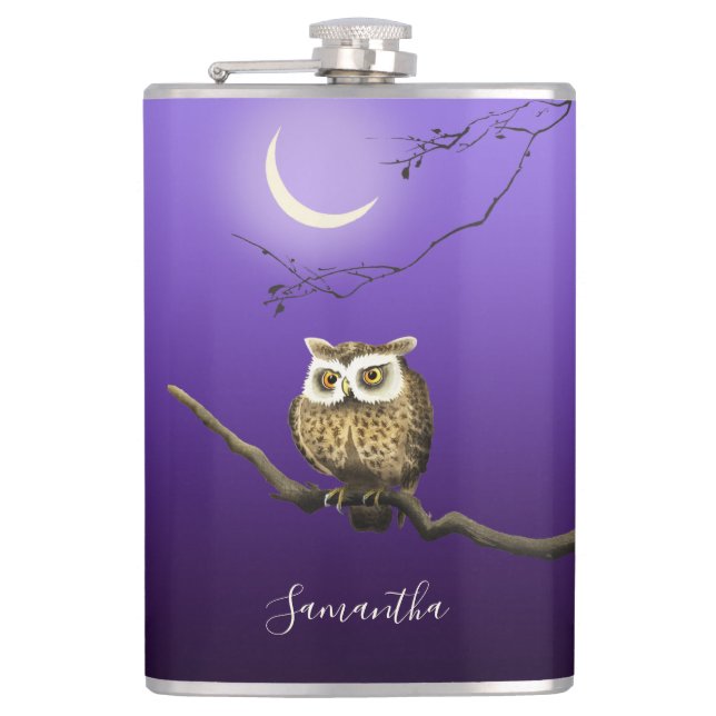 Monogram Owl Night Moonlight Deep Blue Flask (Front)