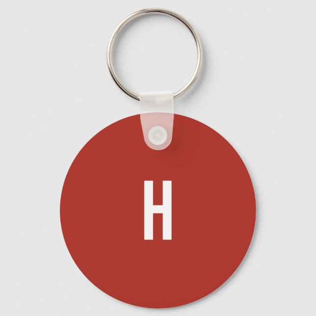 Monogram Own Name Initial Minimalist Brick Red Key Ring (Front)