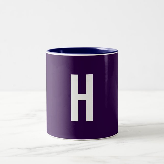 Monogram Own Name Initial Minimalist Midnight Blue Two-Tone Coffee Mug (Center)