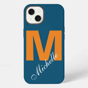 Monogram Own Name Initial Modern Ocean Blue Orange iPhone 13 Case