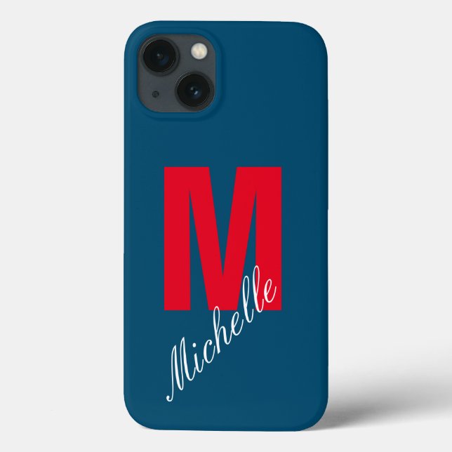 Monogram Own Name Initial Modern Plain Blue Red Case-Mate iPhone Case (Back)