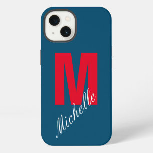 Monogram Own Name Initial Modern Plain Blue Red iPhone 13 Case