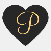Monogram P, gold coloured initial P on black,