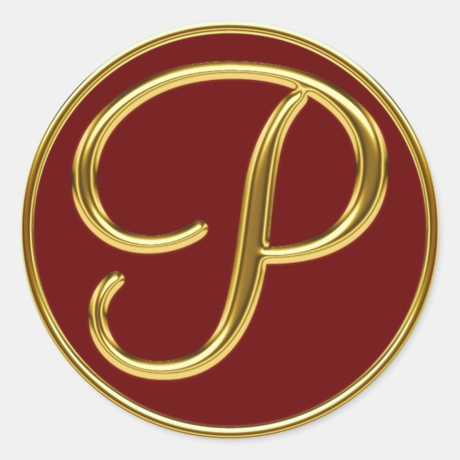 Monogram P in 3D gold Classic Round Sticker (Front)