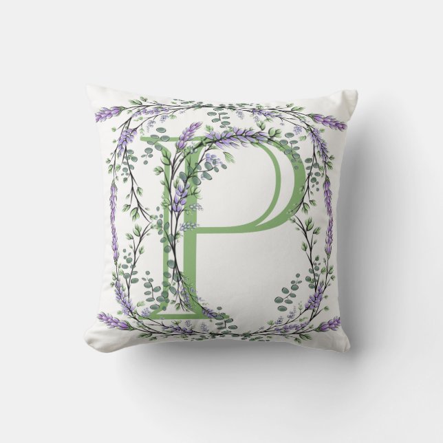 Monogram P Lavender Eucalyptus Cushion (Front)