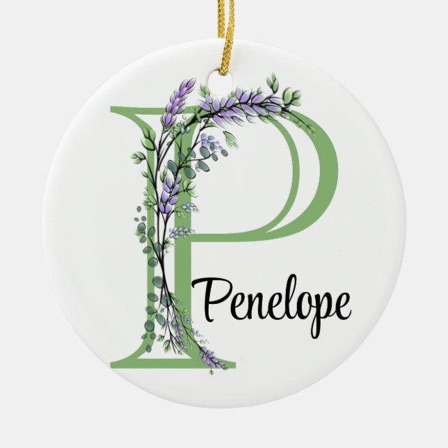 Monogram P Lavender Eucalyptus nursery  Poster Ceramic Ornament (Front)
