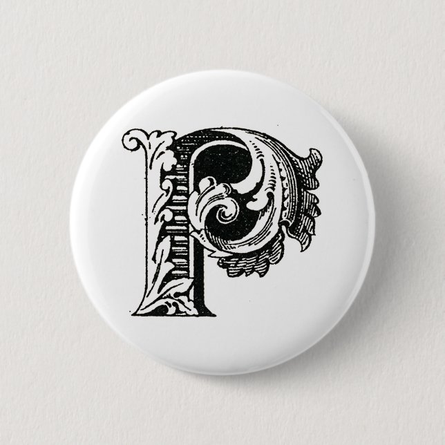 Monogram P, Letter P, Alphabet P, Black and White 6 Cm Round Badge (Front)
