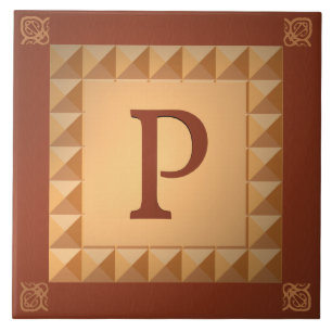 Monogram P: Marquetry Effect Initial and Pattern Ceramic Tile