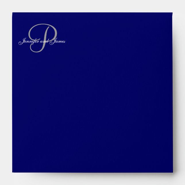 Monogram P Navy Save the Date Envelopes (Front)