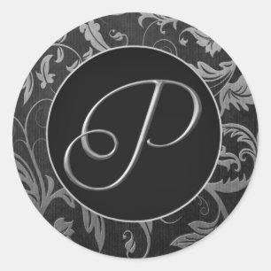 Monogram P Silver and Black Damask Wedding Seal