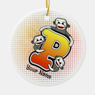 Monogram P Sock Monkey  Ceramic Ornament