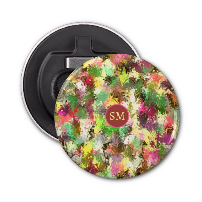 Monogram Paint Splatter Autumn Colour Leaves Art Bottle Opener (Front)