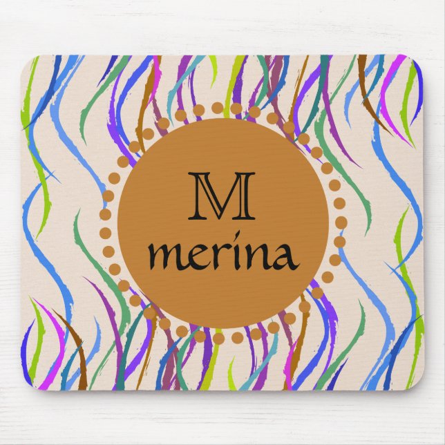 Monogram Painted Curves Decorative Circle Mouse Pad (Front)