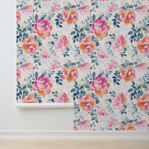 Monogram Painted Roses Pattern Wallpaper