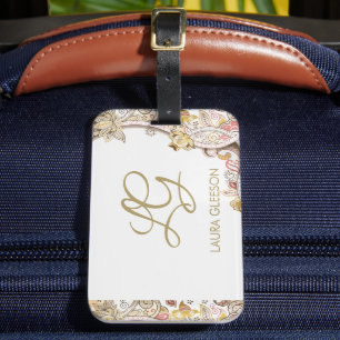 Monogram Paisley Gold Ruby Luxury Elegant Script Luggage Tag