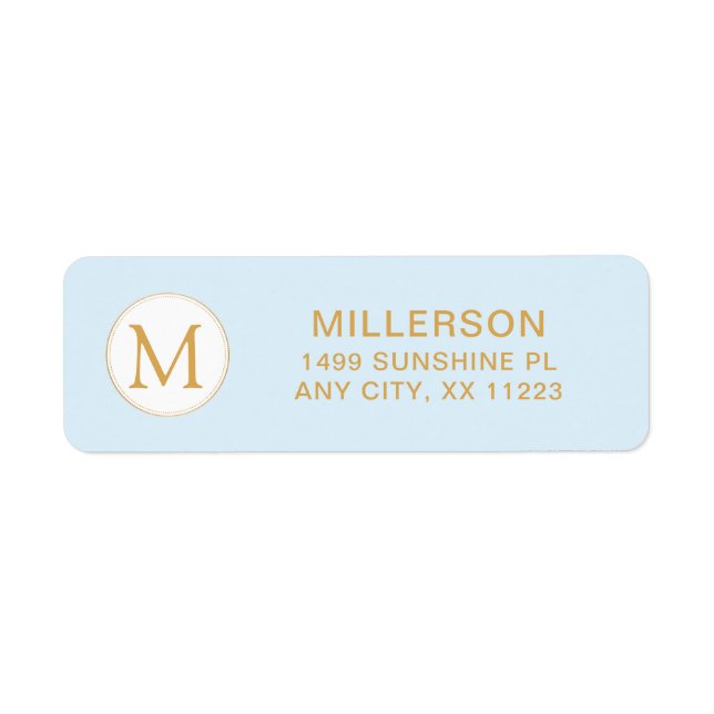 Monogram pale blue and gold return address label (Front)